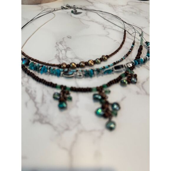 Abalone, Pearl, Wood  & Glass Multistrand Necklace - Coldwater Creek - Picture 2 of 6